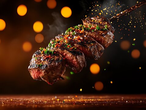 Churrasco  A style of grilled meat served at steakhouses, from Rio de Janeiro, Brazil