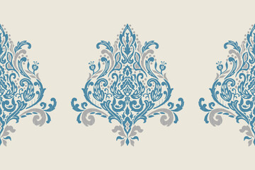 Carpet ikat floral pattern,fabric pattern on navy blue background vector illustration.Ikat ethnic oriental embroidery.Aztec style,abstract background.design for texture,clothing,decoration,carpet,rug.