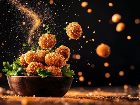 Falafel  Deepfried balls made from ground chickpeas, from Cairo, Egypt