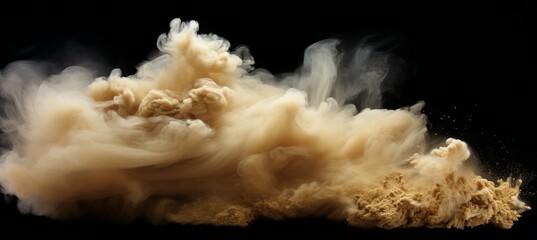 Sandy dust cloud rising dramatically during a desert storm at sunset, creating an atmospheric scene