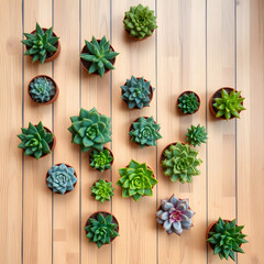 Vintage succulent set on wooden background, perfect for holiday decoration or recipe inspiration