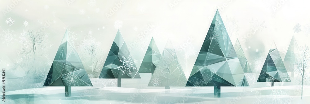 Aufkleber abstract geometric shapes create a winter forest of christmas trees, varying in size and shape, set 