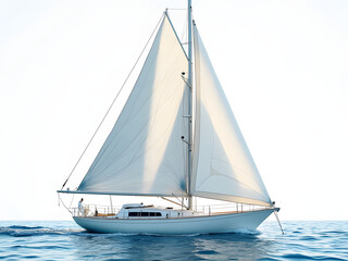 Fototapeta premium Closeup White Sailboat Boat On The Water On a White Background Graphic Design
