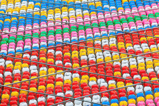 Cheonan-si, Chungcheongnam-do, South Korea - April 29, 2021: High angle view of colorful lotus lanterns at Gagwonsa Temple