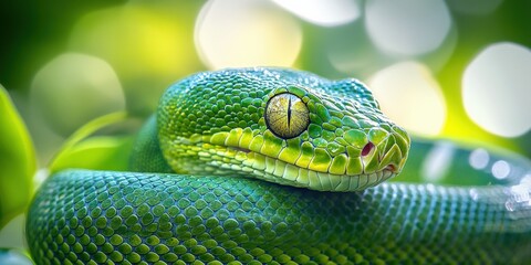 Obraz premium Green Python Scales Texture Close-Up Intricate Natural Design
