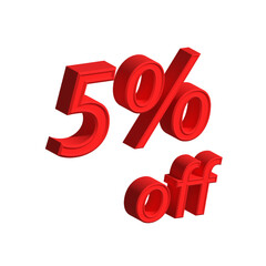 3d rendering of a red 5 percent sign on white background