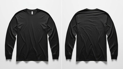 black t-shirt mockup front and back long sleeve white background