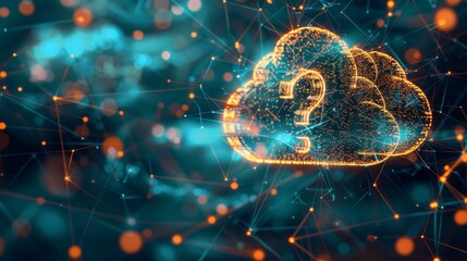 Cloud Computing and Data Security Concept Cloud Symbol with Question Mark on Abstract Background.