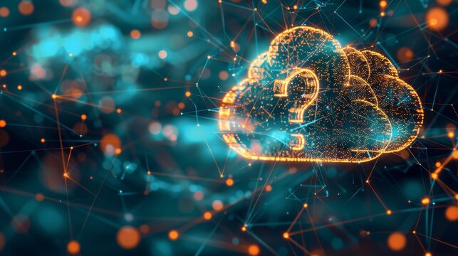 Cloud Computing and Data Security Concept Cloud Symbol with Question Mark on Abstract Background.