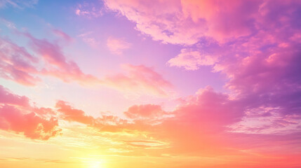 Vivid sunset sky with vibrant orange, pink, and purple hues blending together as the sun dips below the horizon.