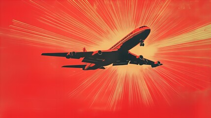 Vintage worn illustration of passenger airplane in the sky with a retro aesthetic, capturing classic aviation charm, new beautiful stock image AI