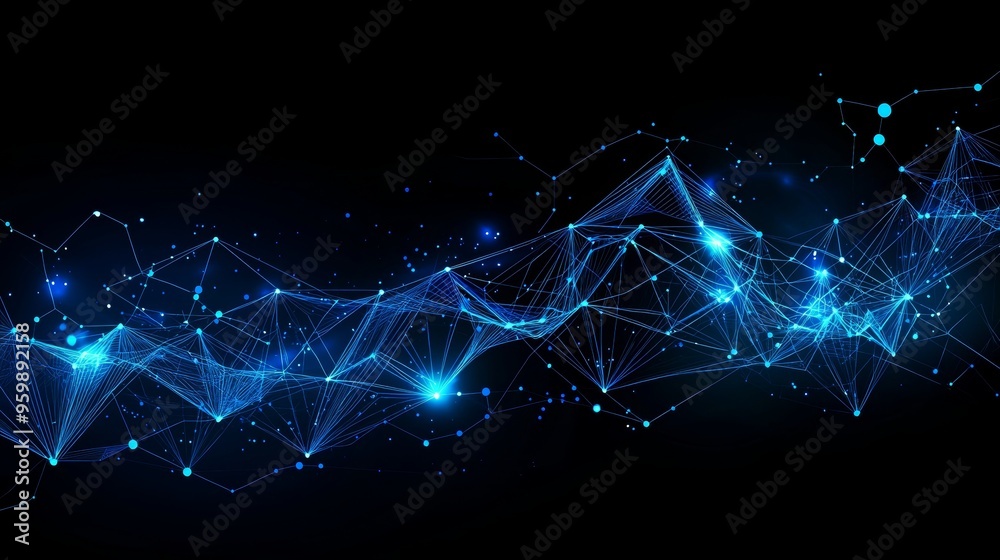 Poster 3d rendering of abstract connected dots on a bright blue background. technology backdrop with depth 