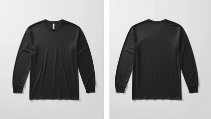 black t-shirt mockup front and back long sleeve white background