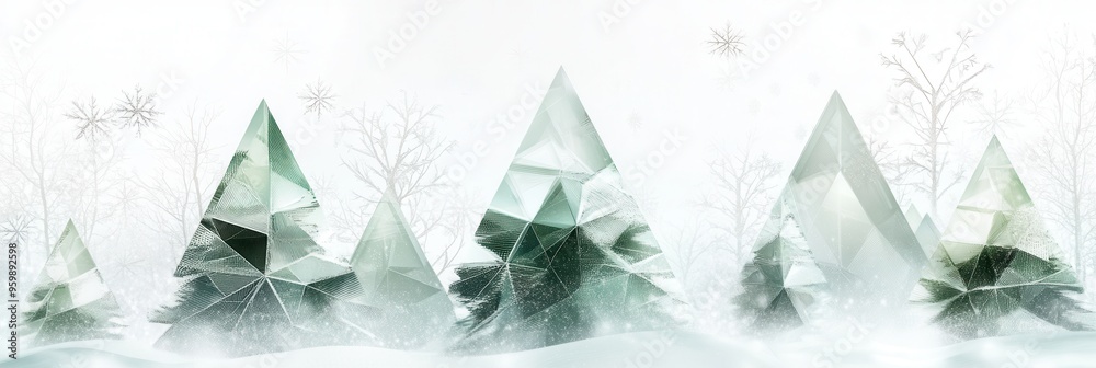 Aufkleber Abstract Christmas trees crafted from geometric triangles create a winter forest filled with seasonal charm and intrigue. Generative AI
