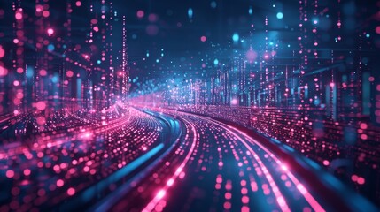 Vibrant Digital Network Representation Showing Data Flowing Through Colorful Digital Waves