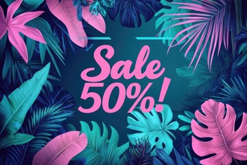 Naklejka premium Half-price savings: sale 50%, offering incredible discounts on a wide range of products, customers enjoy substantial savings and unbeatable deals during this limited-time promotional event