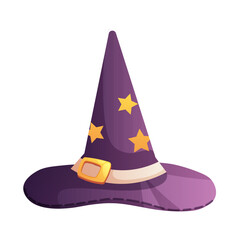 Drawn cone hat of witch, wizard with stars. Vector illustration on white background for Halloween