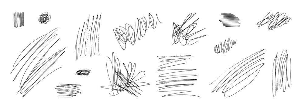 Scribble vector pen doodle hand drawn messy tangled lines, ink squiggles, grunge street art scrawls. Inky punk grunge textures for collage design. Sketchy shapes and scribbles. Isolated pen elements