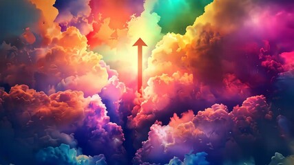 Vibrant rainbow clouds with upward arrow, abstract fantasy concept - Powered by Adobe