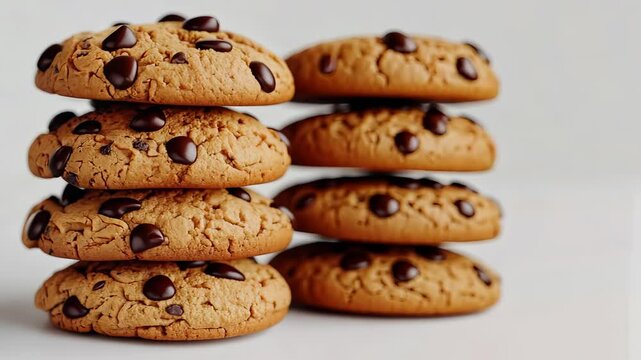 Stack of chocolate chip cookies on white background, delicious dessert concept