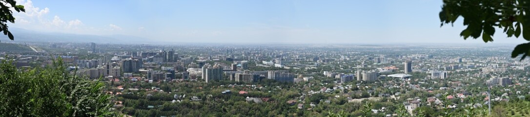 Panoramic view of Almaty city from Kok Tobe Mountain, Kazakhstan
