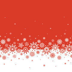 Square banner with white and red Christmas symbols. Christmas snowflakes. Winter background with place for text.
