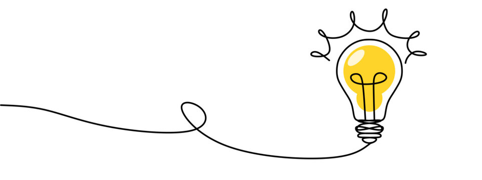 Continuous one line drawing of electric light bulb. Concept of idea emergence. Vector illustration.	