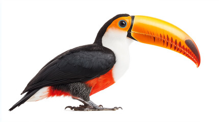 Obraz premium A minimalistic image featuring a bird in sharp focus against a clean white background. Ideal for projects that require simplicity and attention to nature, wildlife, or flight themes.