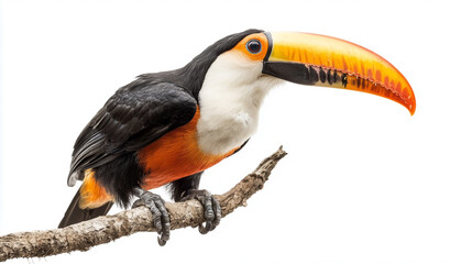 Obraz premium A minimalistic image featuring a bird in sharp focus against a clean white background. Ideal for projects that require simplicity and attention to nature, wildlife, or flight themes.