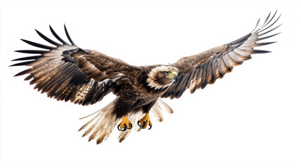 Obraz premium A minimalistic image featuring a bird in sharp focus against a clean white background. Ideal for projects that require simplicity and attention to nature, wildlife, or flight themes.