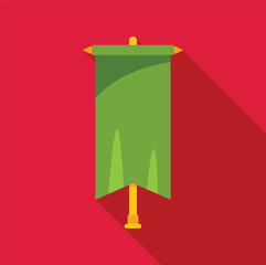 Obraz premium Green vertical banner with golden stick hanging on wall, flat design style with shadow