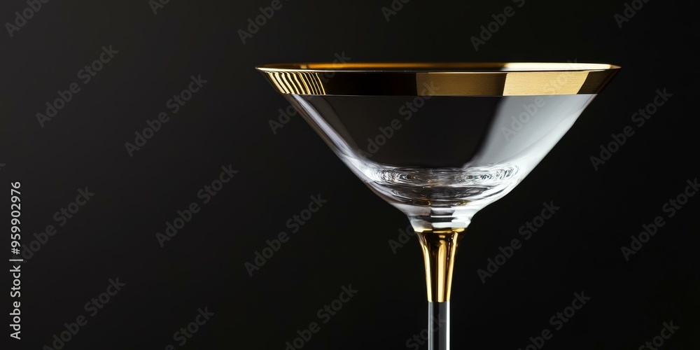 Wall mural A martini glass with a gold rim on a black