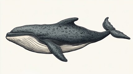 Fototapeta premium Cartoonized large and majestic whale sitting in the ocean depths, underwater scene concept