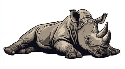 Fototapeta premium Cartoonized Rhinoceros: Powerful and Protective Animal in Vibrant Illustration