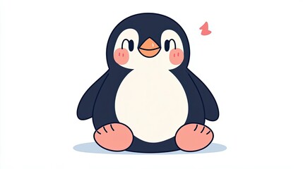 Adorable Cartoonized Penguin Sitting and Waddling - Cute Animal Illustration