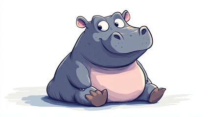 Cartoonized large and friendly hippo sitting with a big smile