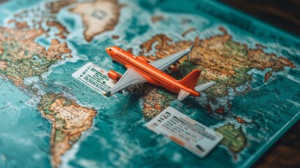 Modern airline tickets design in watercolor. Plane tickets pictogram. Airline boarding pass template. Concept of air transportation and vacation