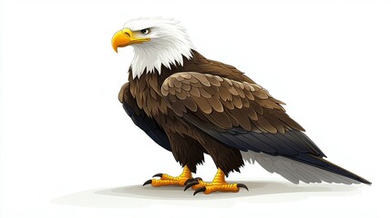 Fototapeta premium Cartoonized Eagle: Majestic and Strong Sitting Perched - Crouching Predator in Wildlife Portrait
