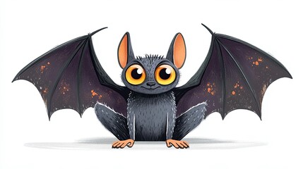Cartoonized small and mysterious bat sitting, adorable illustration for Halloween decor