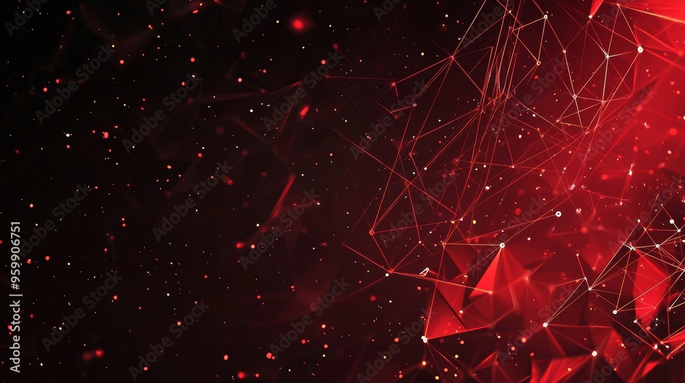 Poster 3D rendering of an abstract red polygonal space. A molecule structure and communication. A network connection structure. A big data digital background.
