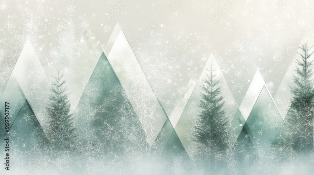 Leinwandbilder a tranquil winter forest features christmas trees made of geometric shapes, showcasing a blend of tr