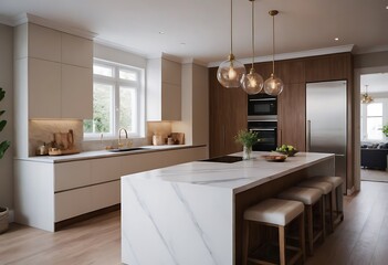 New Modern Kitchen. Brand new modern kitchen with center island and wood floors.