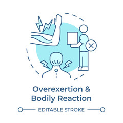 Overexertion and bodily reaction soft blue concept icon. Workplace injury, accident. Round shape line illustration. Abstract idea. Graphic design. Easy to use in infographic, presentation