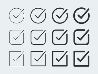 Check mark line icon set design stock illustration