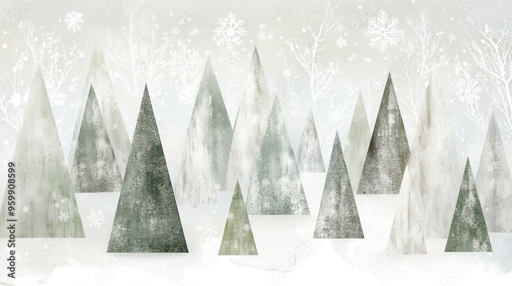 Poster an enchanting winter forest showcases abstract geometric christmas trees made of triangles with a tr