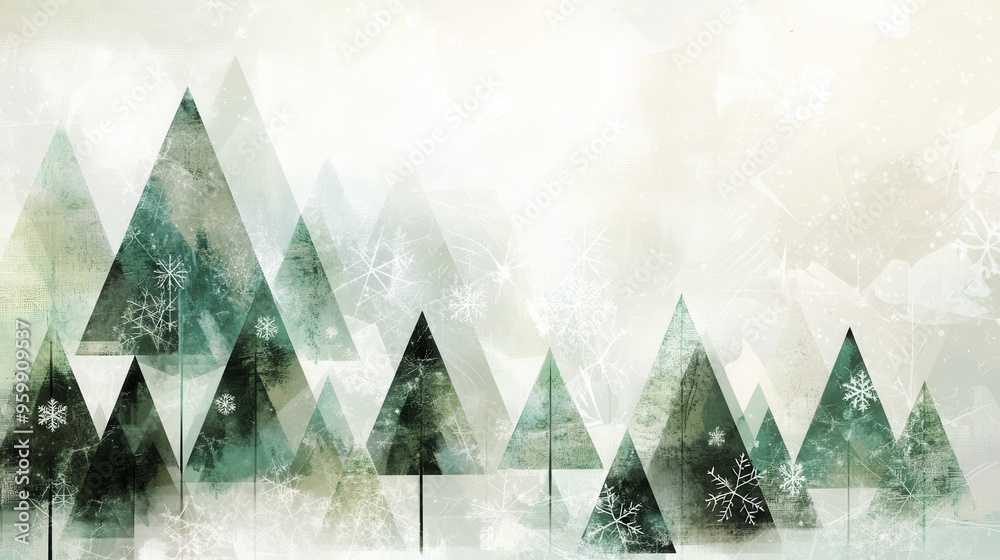 Leinwandbilder geometric shapes form christmas trees in a winter forest, with triangles of different sizes creating