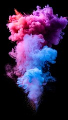 Fototapeta premium Colorful Explosion Of Pink, Purple And Blue Smoke On Black Background. Abstract Art Design.