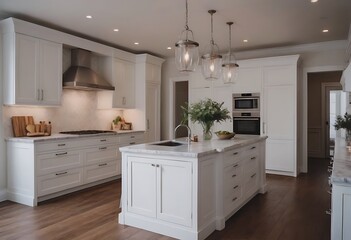 Kitchen with white cabinetry. Kitchen in luxury home with white cabinetry