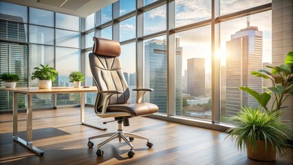 The sleek modern ergonomic office chair occupies a prime spot in the collaborative workspace, surrounded by