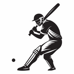 batsman playing cricket vector silhouette white background